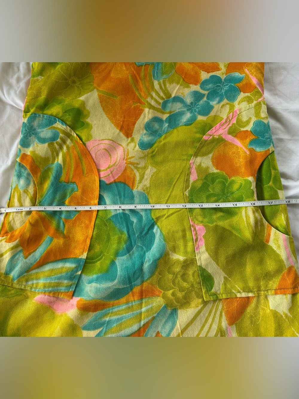 Vintage 60s Tropical Floral Short Sleeve Handmade Shift Dress — Bright Multi - Picture 7 of 7